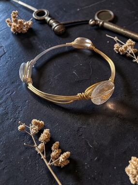 Crystal Faceted Bead Wire Wrapped Bangle Bracelet